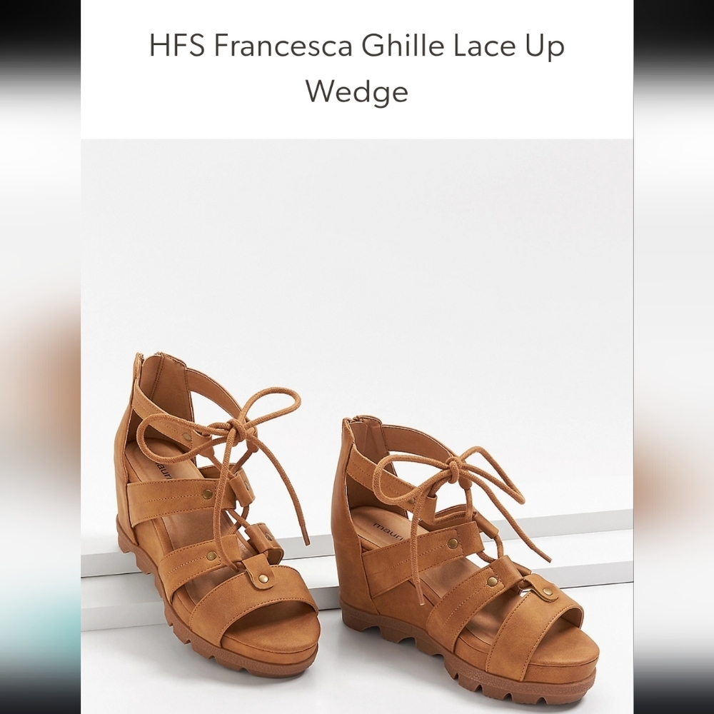 Maurices Francesca Ghille Lace Up Wedge Brown Strappy Sandals Sz 10